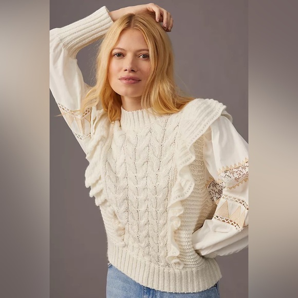 ✨ Anthropologie Cable-Knit Sweater Sz S - Picture 3 of 5